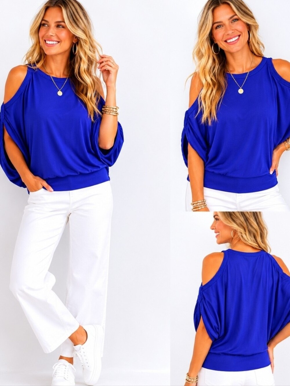 Trina Turk Women's Cold Shoulder Dolman Sleeves Knit Sweater Top, Size S, Blue